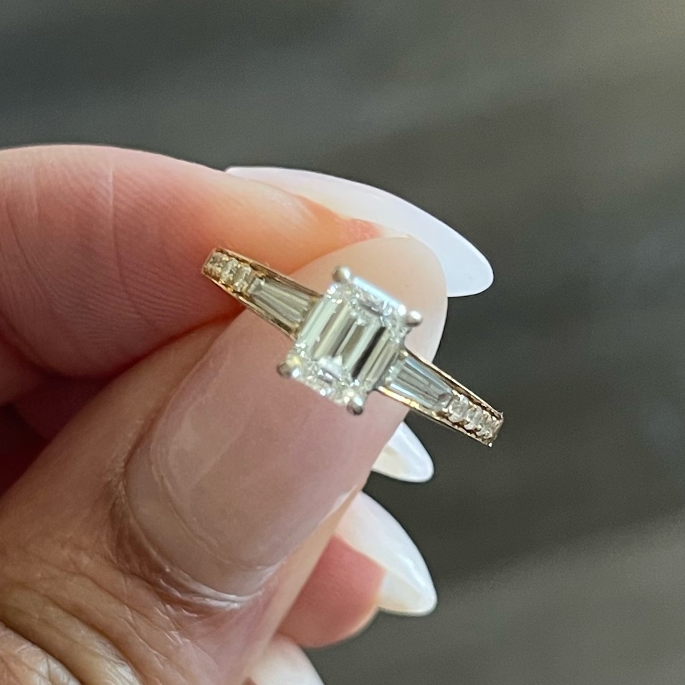 Simon G emerald step cut diamond ring- Rose gold